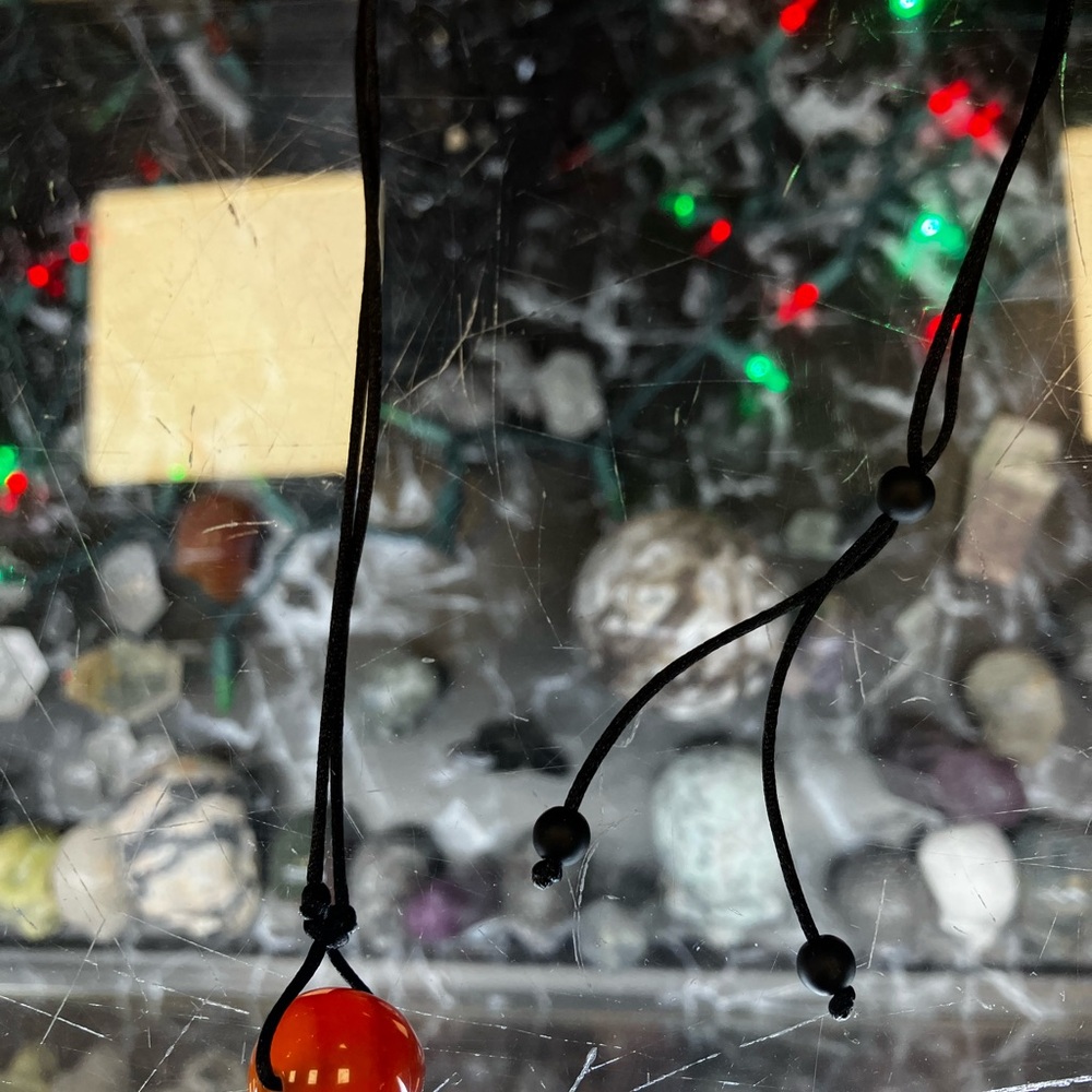 Black Cord Necklace with Red Bead